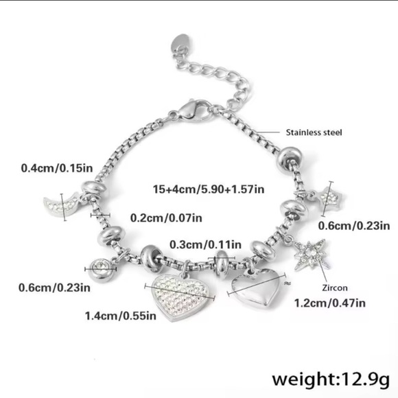 Star Heart 18K Gold Stainless Steel Waterproof Charm Slider Bracelet - Picture 9 of 9